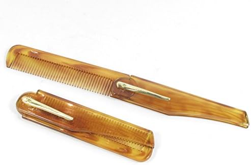 Folding Mustache / Beard / Hair Comb Faux Tortoise w/Pocket Clip
