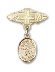 14K Gold Baby Badge with Blessed Caroline Gerhardinger Charm and Badge Pin with Cross