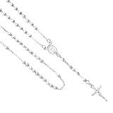 17" + 2 1/2" Sterling Silver 3mm Beads Our Lady Guadalupe Rosary Necklace with Crucifix