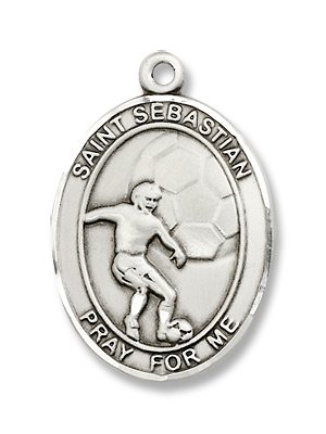 Sterling Silver St. Sebastian Sports Soccer Medal Pendant with 24