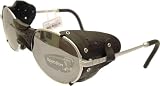 Julbo Drus Lunettes de Soleil, Monture couleur argenté construction métal avec verre polycarbonate protection catégorie 4 (7% lv) avec traitement flash + traitement anti reflet, coques en cuir (amovibles) pour protections latérales contre le rayonnement lumineux, et cordon réglable