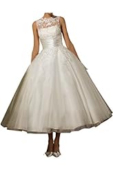  Natural   Waistline Ankle Length Short Lace Satin  Ball Gown Wedding Party Dress 