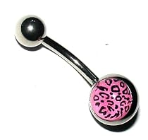 Pierced & Modified  Body Jewellery Navel Bars  Leopard Print Logo Belly Bar  Pink