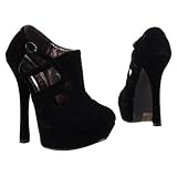 Damen Schuhe, PUMPS, HIGH HEELS PLATEAU STILETTO RIEMCHEN, 66-61, Synthetik in hochwertiger Velour Leder Optik