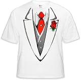 Mens White Tuxedo T-Shirt with Red Tie and Rose #12