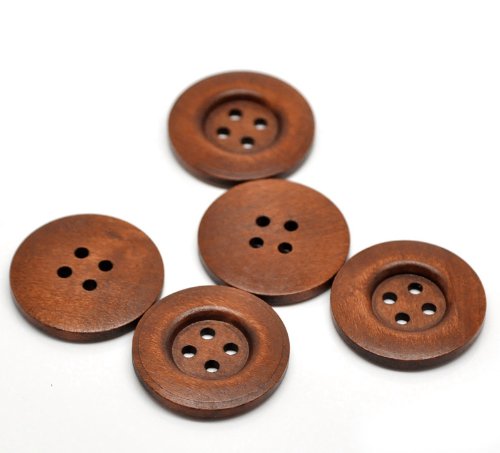 PEPPERLONELY Brand 20PC Brown Large 4 Hole Round Wood Buttons Scrapbooking Sewing Buttons 35mm (1-3/8 Inch)
