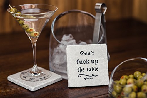 Stone Coasters - Don't Fuck up the Table - Set of Four Drink Coasters - Housewarming Gift Rocks