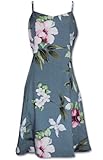 Princess Seam Tailored Fit Sundress - Hibiscus Summer Form Fitting A-Line Hawaiian Aloha Style 170 Sun Dress in Blue - M