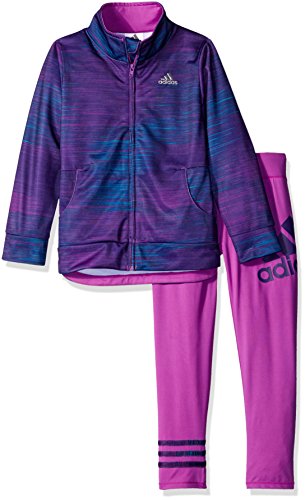 adidas Little Girls' Fashion Tricot Jacket and Pant Set, Speed Heather Print, 5