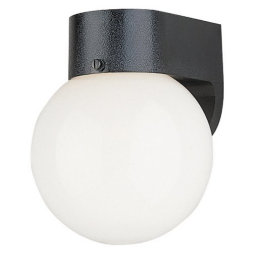 Sea Gull Lighting 8753-68 Single-Light Outdoor Wall Lantern with White Diffuser, Black