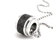 Stainless Steel Black Checker Design Barrel "Amour" Love Pendant Necklace