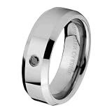8mm 1 one Stone Black Diamond Bezel Cobalt Free Tungsten Carbide COMFORT-FIT Wedding Band Ring for Men and Women (Size 8 to 12)