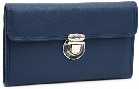 Dasein Women's Tri-fold Leather Like Checkbook Wallet Purse w/ Buckle -Navy Blue
