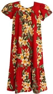 Wave Shoppe Women's Mid-Calf Red Hawaiian Muumuu Dress-Small