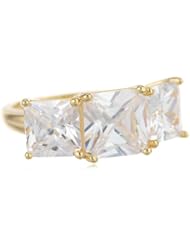 18k Yellow Gold Plated Sterling Silver Princess Cut Diamond Simulant Yesterday, Today, Tomorrow 3-Stone Ring, (9.22 cttw), Size 6