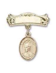 Gold Filled Baby Badge with St. Edward the Confessor Charm and Arched Polished Badge Pin