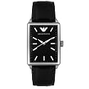 Emporio Armani Men's Midsize Stainless Steel and Black Leather Watch #AR0406