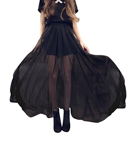 YesStyle Women's Inset Shorts Chiffon Maxi Skirt ONE SIZE Black