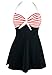 COCOSHIP Black & Red White Striped Vintage Sailor Pin Up Swimsuit One Piece Skirtini Cover Up Swimdress XL(FBA)