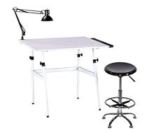 Big Sale Best Cheap Deals Martin Berkeley Drafting-Art 4-Piece Premier Combo Set, White with White Top, Slim Side Tray, Lamp with Drafting Height Stool, 30-Inch by 42-Inch Surface