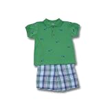 Good Lad Boy Green Whale Shirt & Plaid Short Set