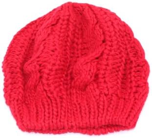 Fashion Women Lady Winter Beret Braided Baggy Beanie Knitted Crochet Hat SKI Cap (Red-01)