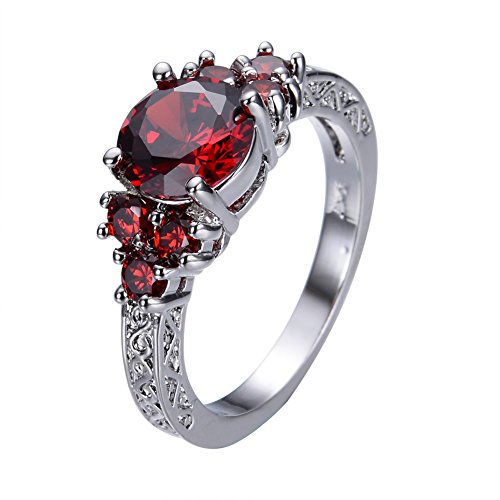 Bamos Jewelry White Gold Red Ruby dianmonds Best Friend Engagement Wedding Rings for Womens size 8