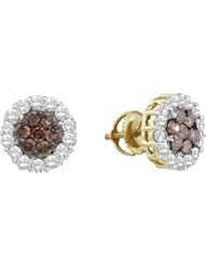 14K Yellow Gold 1.53CT Brown Diamond Flower Earrings
