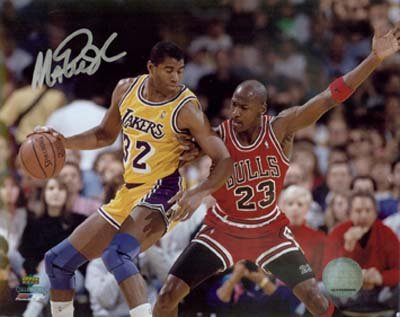 Magic Johnson Autographed/Hand Signed Los Angeles Lakers 16x20 Photo (Against Jordan)