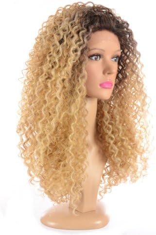 HI GIRL Western Brown with Dark Golden Blonde Curly Sprial Afro Hair Wigs