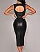 Sexy Womens Black Faux Leather Key-hole Back Padded Low V Neck Midi Dress (L, Black)