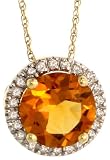 14k Yellow Gold 18 Chain & 7/16 (11mm) tall Pendant, w/ 0.15 Carat Round Brilliant Diamonds & 2.00 Carats Round Cut Citrine Stone