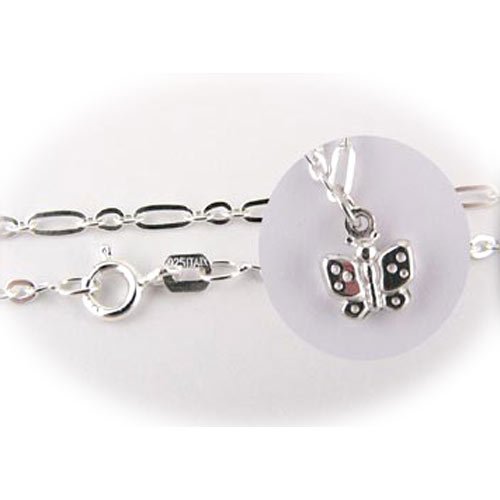 Sterling Silver Butterfly Charm Bracelet Nickel Free Italy 7.5 Inch