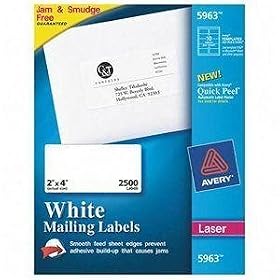 Click here to buy Avery 2 x 4 Inch White Shipping Labels 2500 Count (5963) by Avery.