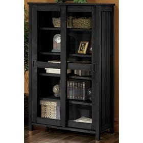 Mission - style 5 - shelf Bookcase With 2 Sliding Doors, 2 DOOR 5 SHELF, BLACK