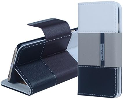 Ewelldone Tri-Color Wallet Faux Leather Book Flip ID Card Case Folio Cover for Apple iPhone 6（4.7 inch Screen） (White / Gray / Black)