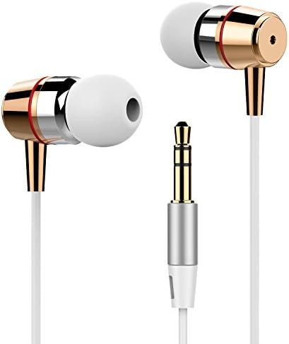 Inpher Sports Metal Earphones with 3.5mm, Lightweight Noise Cancelling Headphone with Hd Stereo Beats Quality for Traveling, Working, Cycling, Driving, Running Gym (Gold and White)