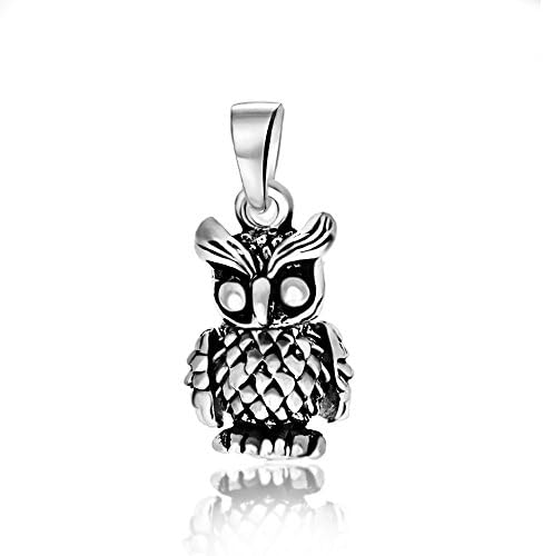 Everbling Owl Pendant 925 Sterling Silver with 18" Silver Chain Necklace