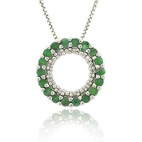 Sterling Silver .925 Genuine Emerald Stone Prong Round Eternity Pendant Slide by 