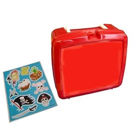 Lunchbox Red Plastic with White Handle plus Pirate stickers