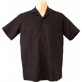 Men's Guayabera Shirt - Cool Mexican, Cuban Wedding and Cigar Clothing, 100% Irish Linen Black-Pleated - Formal Pleating