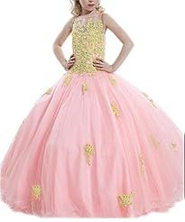 Girls Applique Lace Organza/Satin/Tulle High-Neck  Floor Length  Ball Gown Flower-Girl Dress/Pageant Dress/Prom Dress/Party Dress 