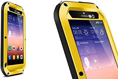 Huawei P7 Weatherproof Hard Shell Aluminum Metal Case with Gorilla Glass Dustproof Shockproof Dirtproof Protective Cover for Huawei Ascend P7 Rugged Case (Yellow)