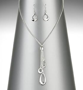 Silver Plated Y Necklace and Earring Set