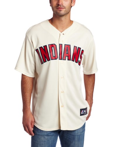 MLB Men's Cleveland Indians Ivory Short Sleeve 6 Button Synthetic Replica Baseball Jersey Spring 2012  (Ivory, X-Large)