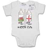 Dirty Fingers - 50% Welsh, 50% English = 100% Cute - Baby & Toddler Short Sleeve Bodysuit / BabyGrow, 3-6 months, White