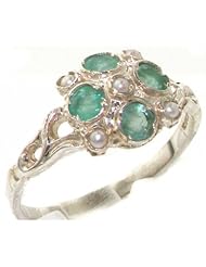 VINTAGE Design 925 Solid Sterling Silver Natural Emerald & Pearl Cluster Ring - Finger Sizes 4 to 12 Available