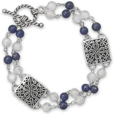 23187 8" Oxidized Lapis z6ftXrUJG and 44ExB Rainbow Moonstone Toggle Bracelet qeuiwu78 sterling silver 0.925 uiieyiop90 nbbcgggdffhj hjeertyuiop 456tgbknbvc 8" oxidized sterling silver double strand lapis and rainbow moonstone bead toggle bracelet. The bracelet has two ornate 16.3mm square beads. lcEF7eHg The lapis and moonstone pVyLSr beads measure 5.5mm.