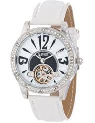 August Steiner Womens AS8034WT Crystal Skeleton Strap Watch