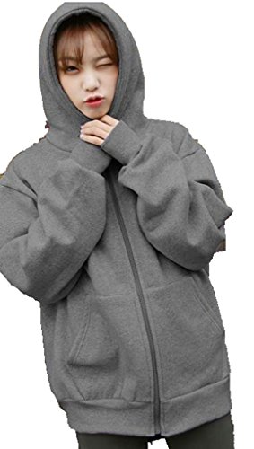 (ドチィン)DaoCheng レディース 前開き パーカ アウター 無地 英字付き 長袖 裏起毛 パーカ ゆったり 体型カバー パーカ カジュアル シンプル フード付き ドルマン スリーブ パーカー 通学 通勤 ブラック グレー